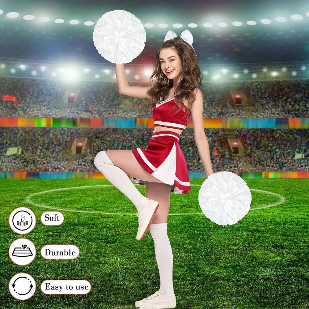3 Pcs Cheerleading Pom Poms and Large Cheerleader Hair Bow Metallic Cheer Suppli - Picture 5 of 6